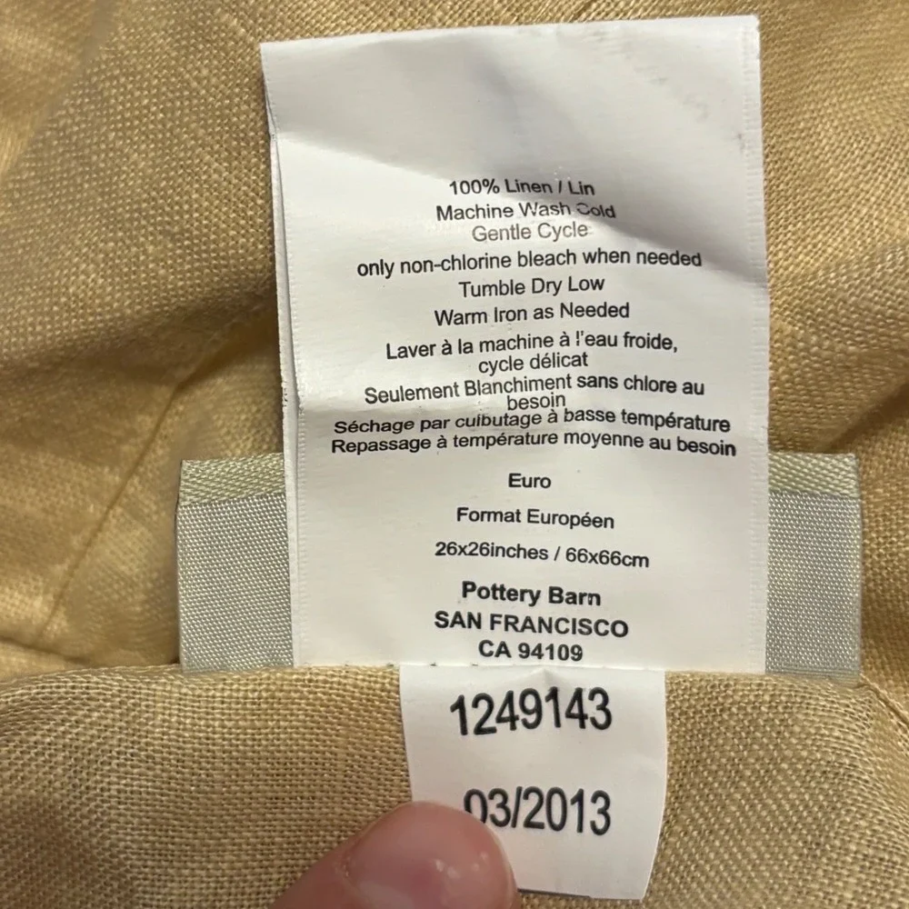 Pottery Barn Euro Sham 26x26 Natural Beige 100% Linen Ruffle Flange Pillow Cover